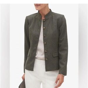 Banana Republic Womens Gray Military Blazer Jacket Tweed Crest Buttons Sz 12